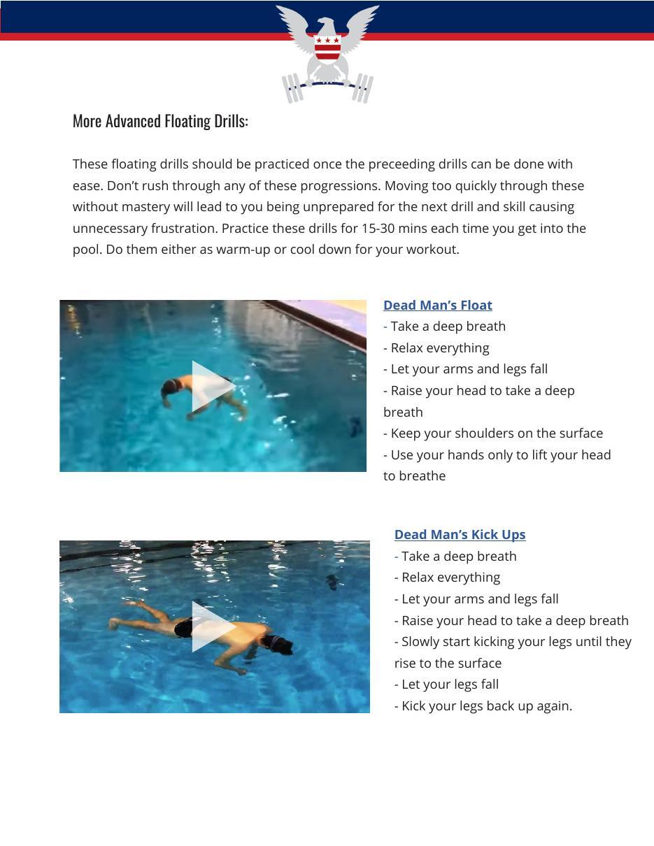 Sample page: floating drills with demonstration photos